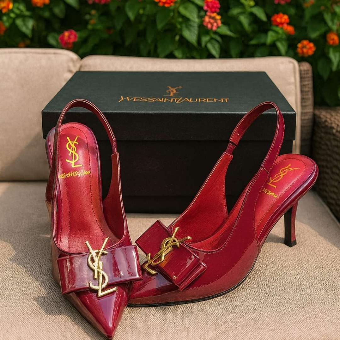 Burgundy Kitten Heel Shoes For Women