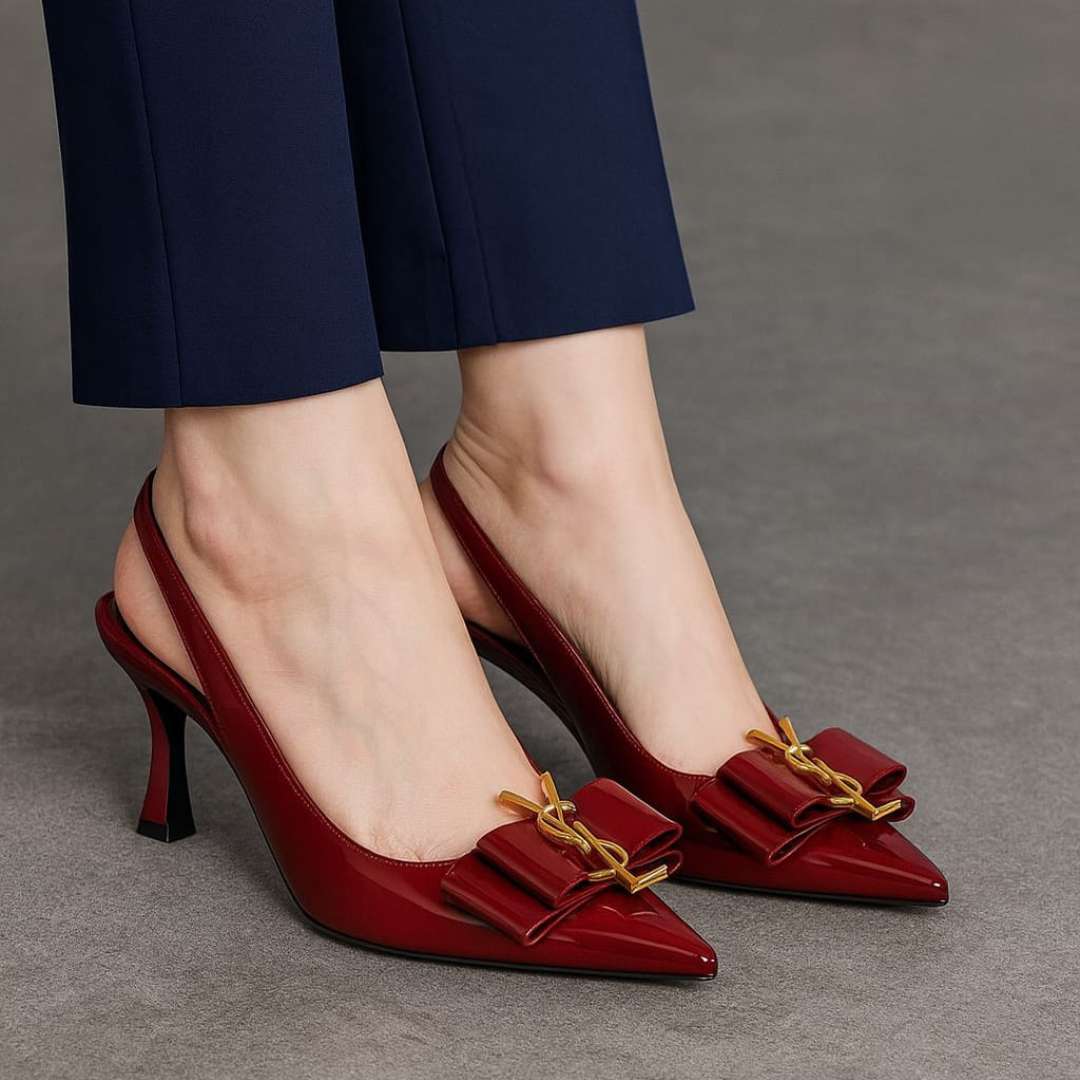 Burgundy Kitten Heel Shoes For Women