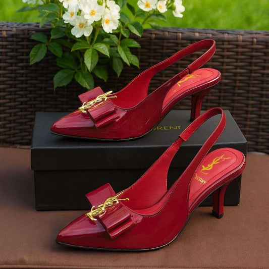 Burgundy Kitten Heel Shoes For Women